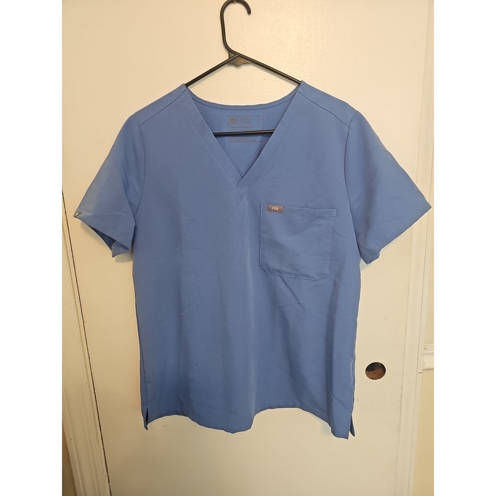 Figs Technical Collection Double Pocket Scrub Top Size L Cell Blue